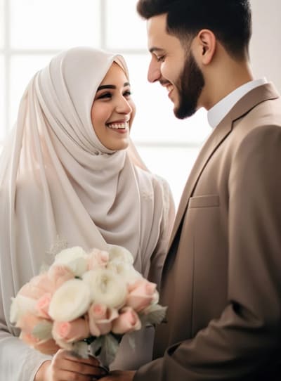 Happy Muslim couple on their wedding day